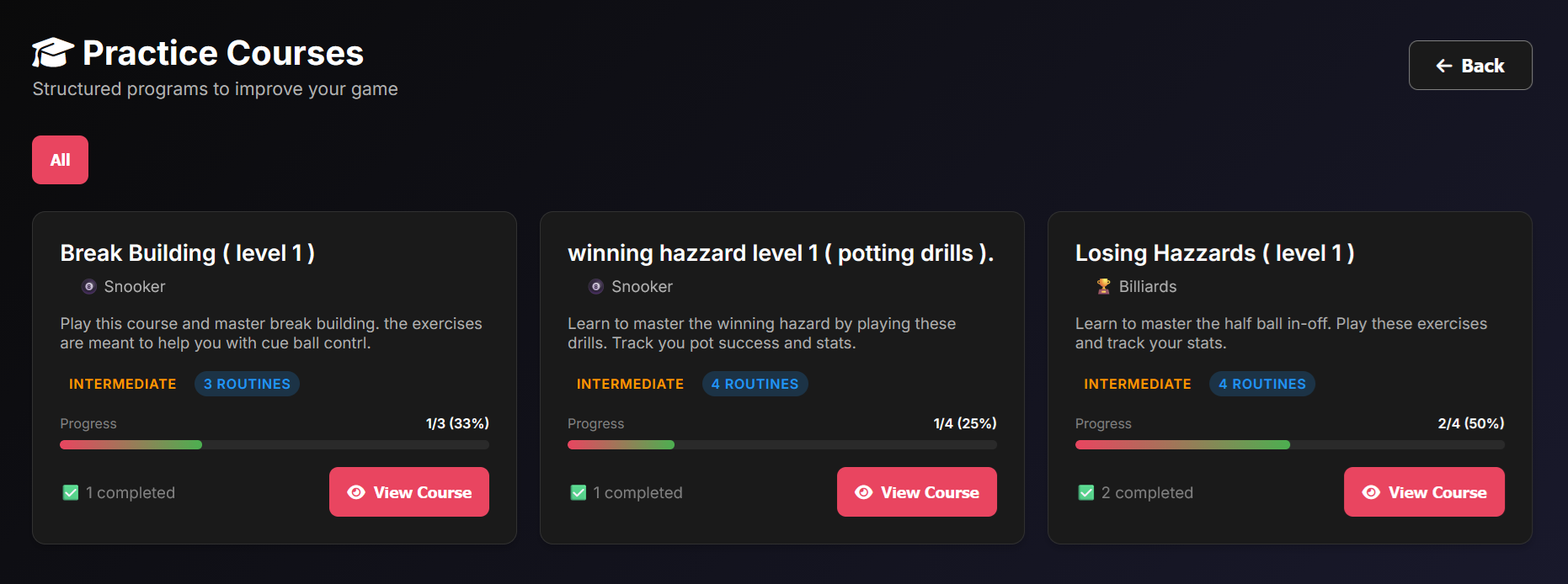 Practice courses in the tracker