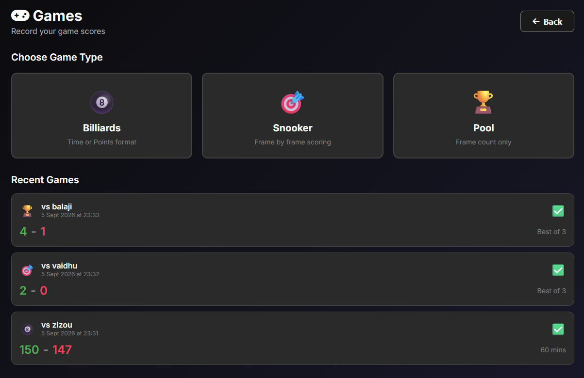 Games and match log
